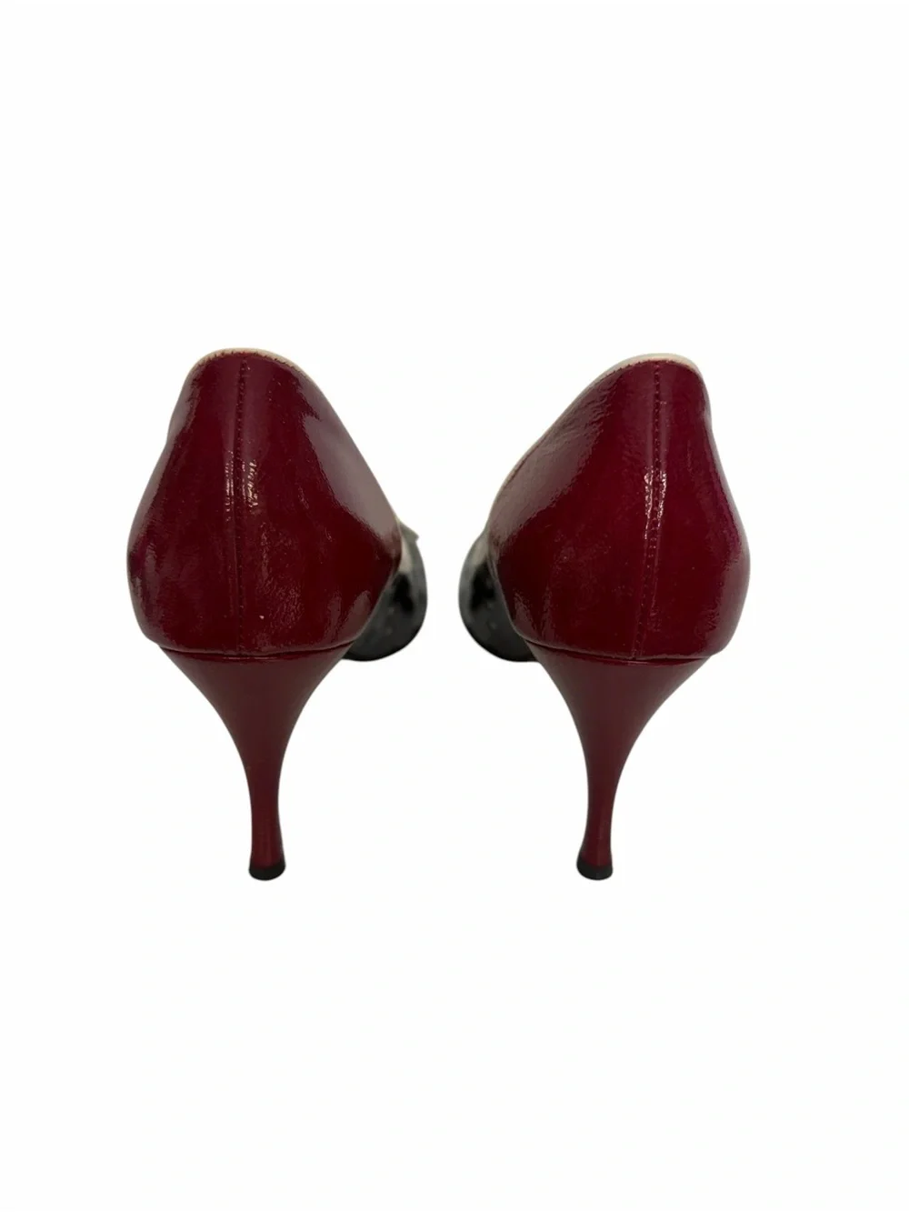 Donald J. Pliner Burgundy and Cream Bow Peep-Toe Heels - Picture 3 of 5